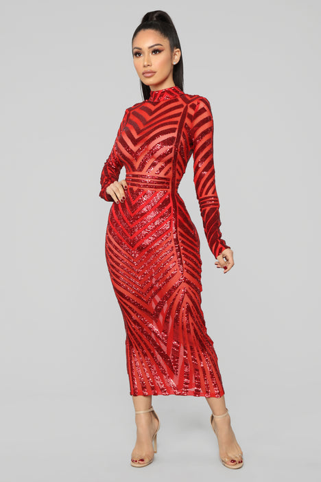 Misbehave Sequin Midi Dress - Red ...